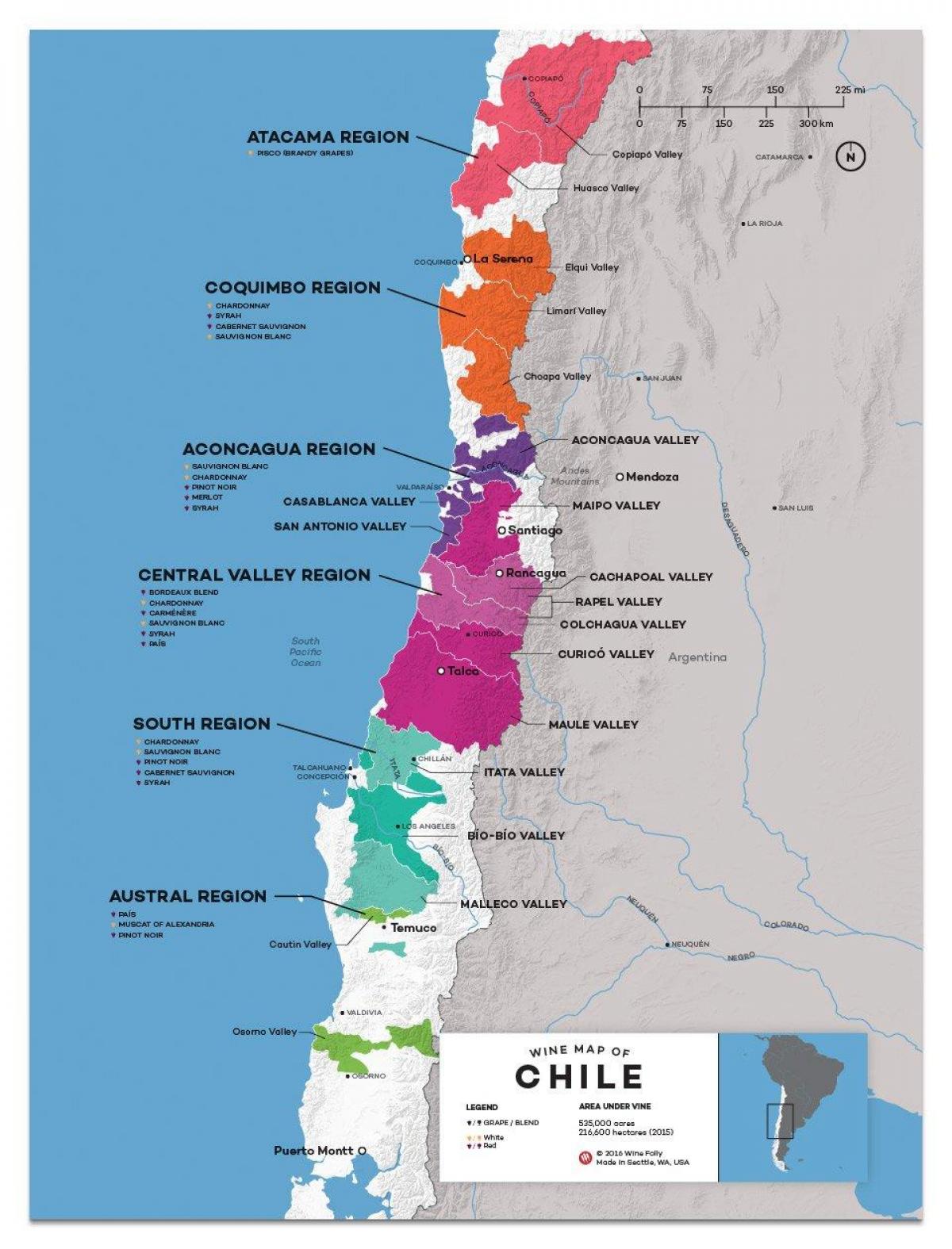 Chile mvinyo nchi ramani