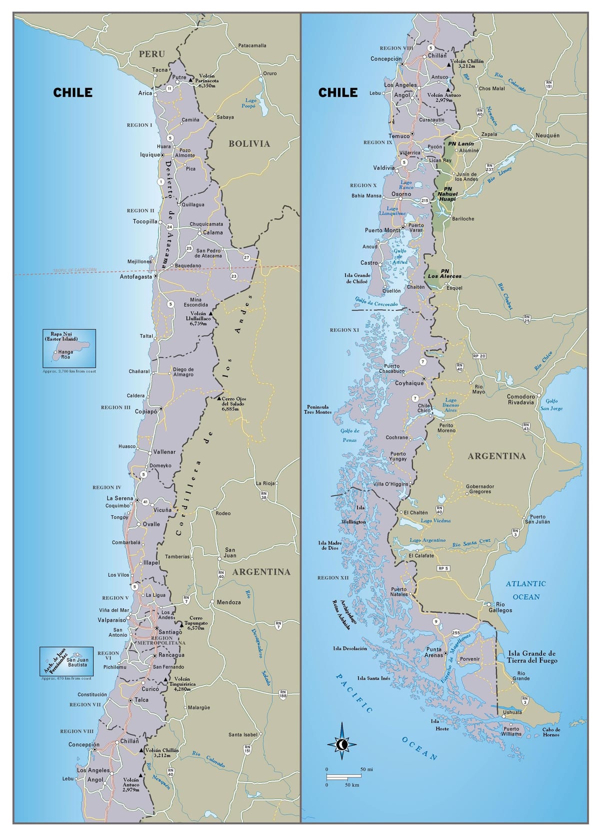 Ramani ya Chile kusafiri