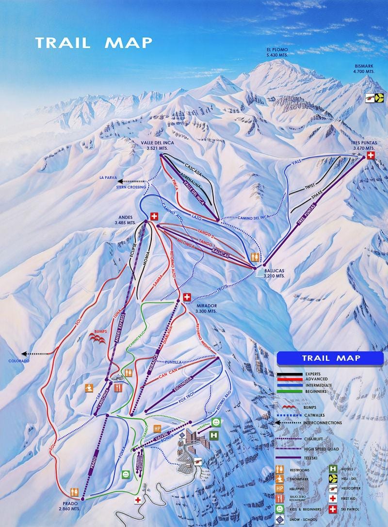 Ramani ya Chile ski resorts