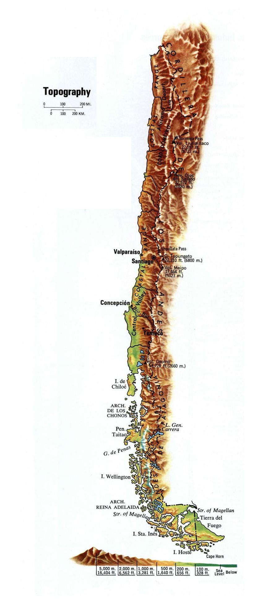 Chile mwinuko ramani